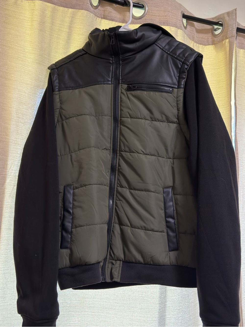 Olive Green Quilted Puffer Jacket with Black Sleeves Size XXL,